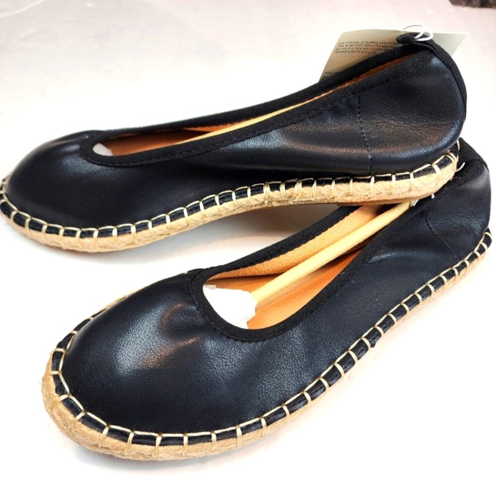 Espadrille Ballet Flats Black Casual Slipon Cushion Comfort Women's Size 7.5 New